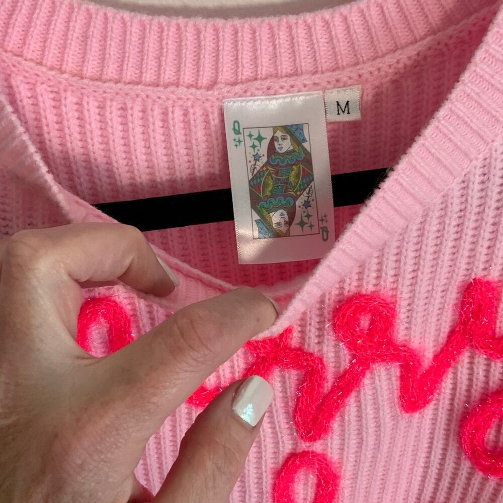 Queen of Sparkles Merry & Bright Ribbed Sweater size medium - Picture 2 of 6